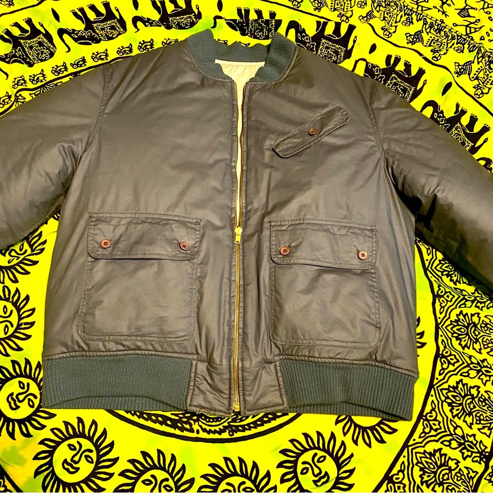 Reversible US Military Bomber Jacket Mens Blue Silver Large